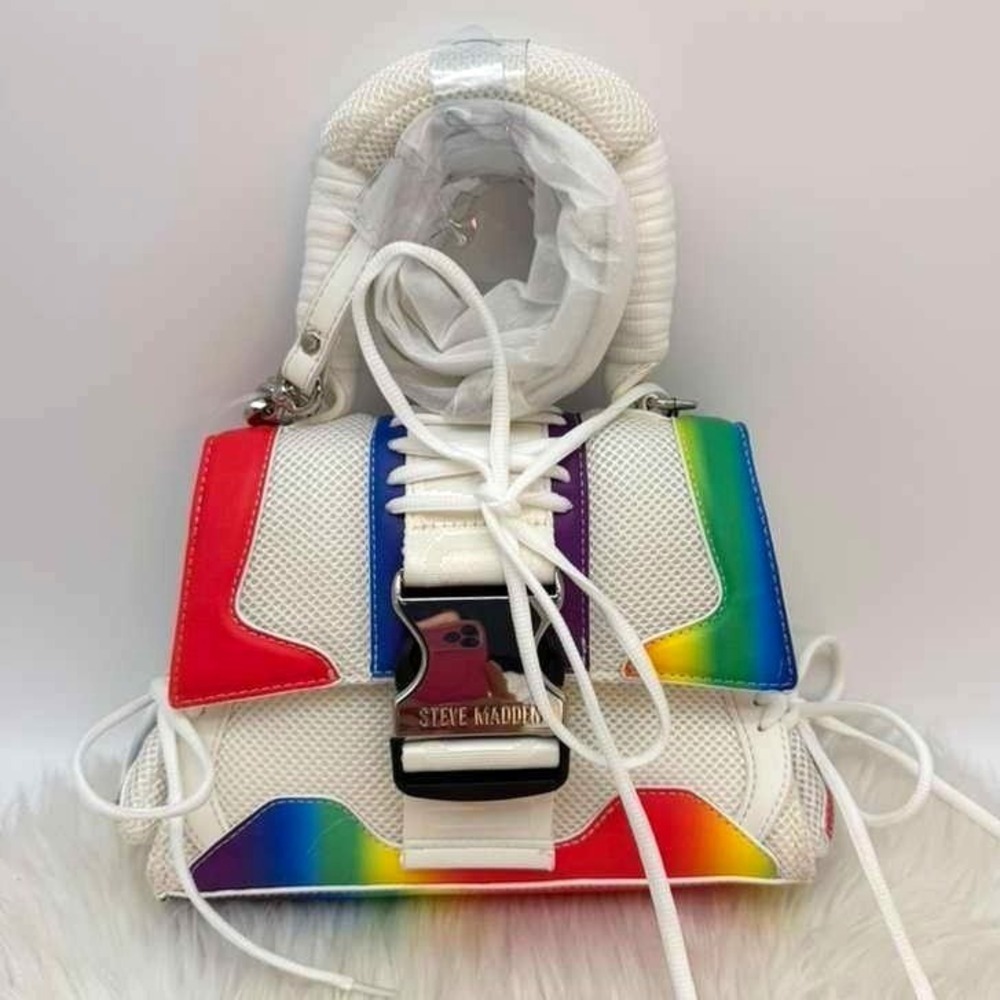 Steve Madden Rainbow White Crossbody Bag Sporty Streetwear Statement‎ Purse